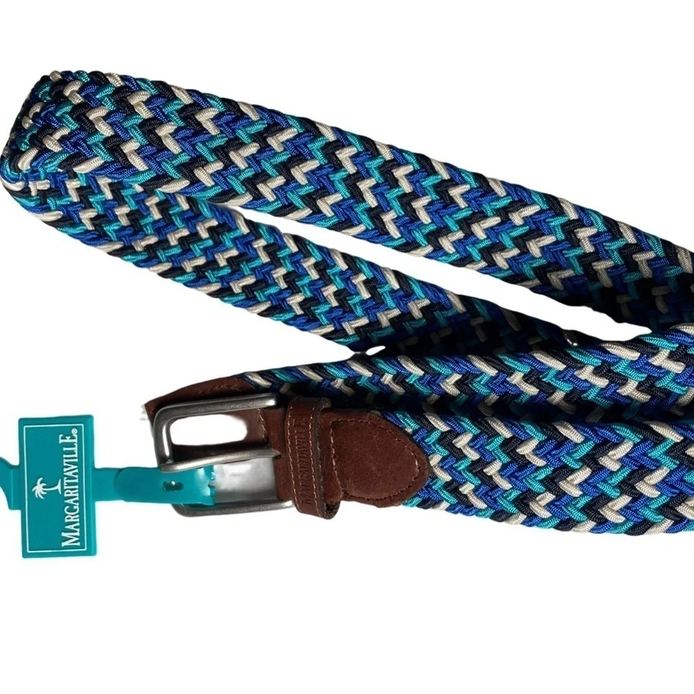 Margaritaville Men's Sz S (30-32) Belt Woven Adjustable Brown Leather Braided